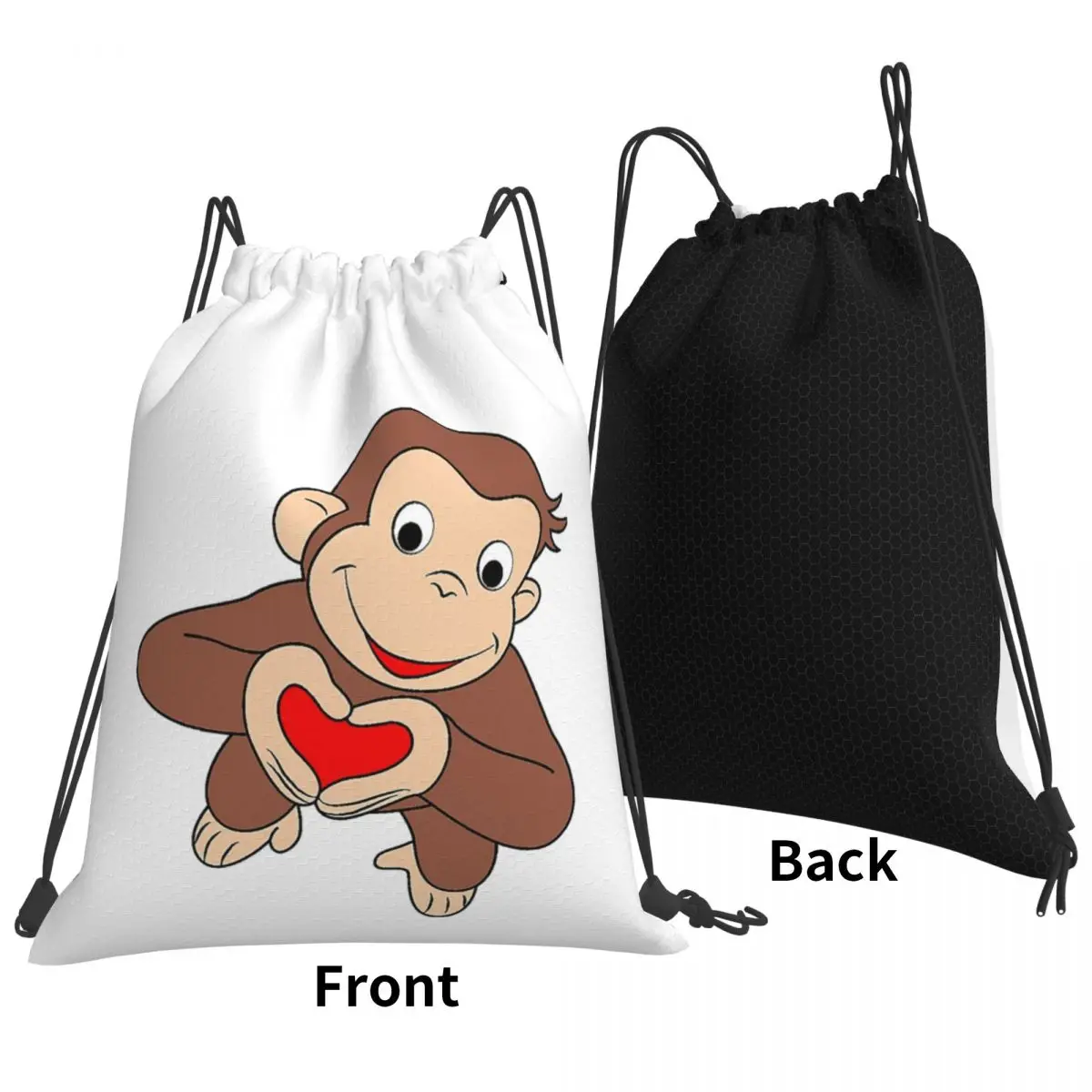 Curious George Is All Heart Backpacks Multi-function Drawstring Bundle Pocket Sports Bag Book Bags for Travel Students