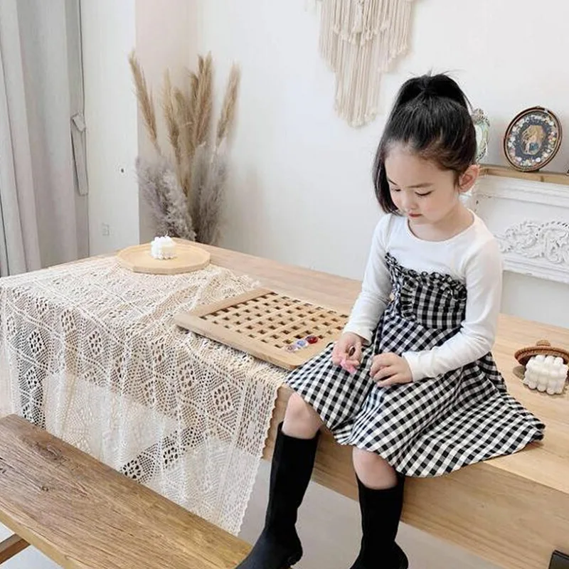 2023 Spring Autumn Children girls long sleeve plaid Dress Baby girls Casual Dresses