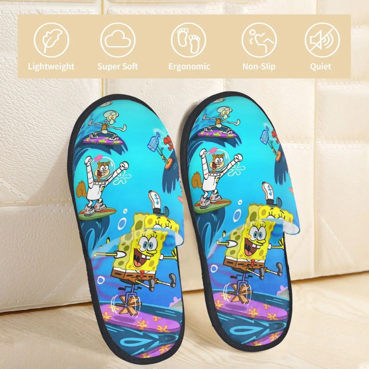 SpongeBobed Anime Cartoon House Cotton Slippers Living Room Soft Household Fur Slides Slippers Anti-skid