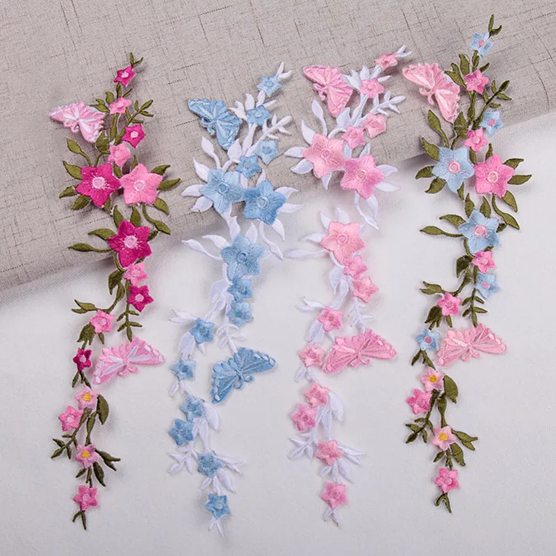 Multicolor Rose Flower Butterfly Embroidery Patch Appliques Iron-on Badge Stickers For Clothes Dress Pants Sewing Accessories