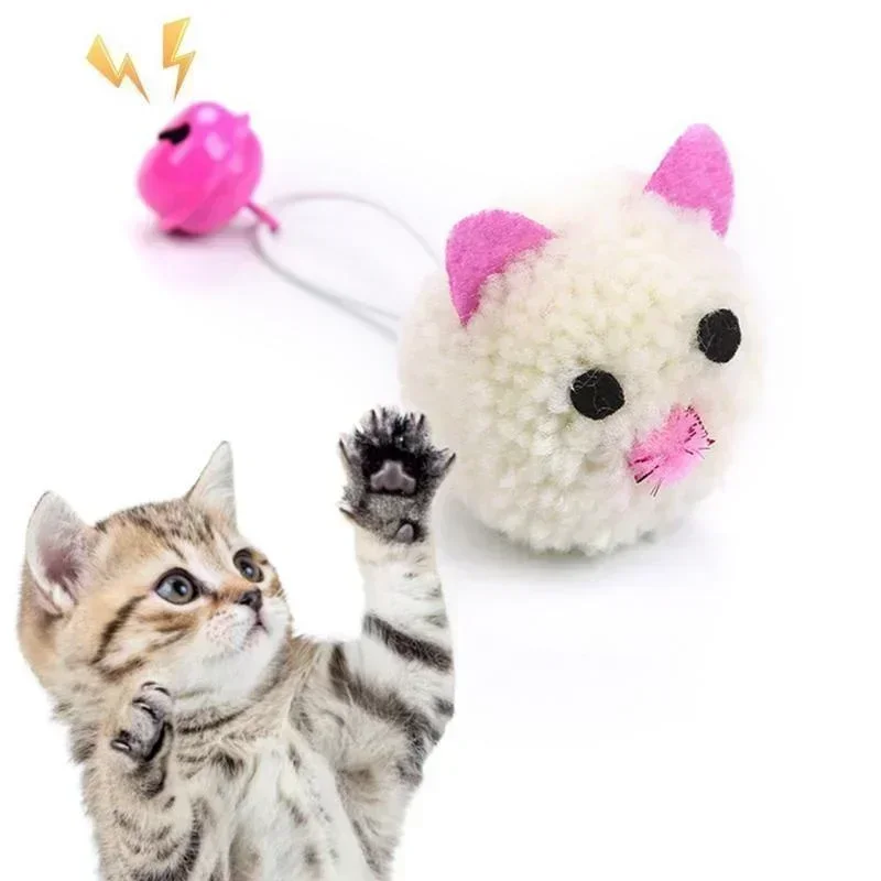 Cat Toy Plush Mouse Head Shaped Bell Interactive Toy Funny Colorful Cat Plush Toy