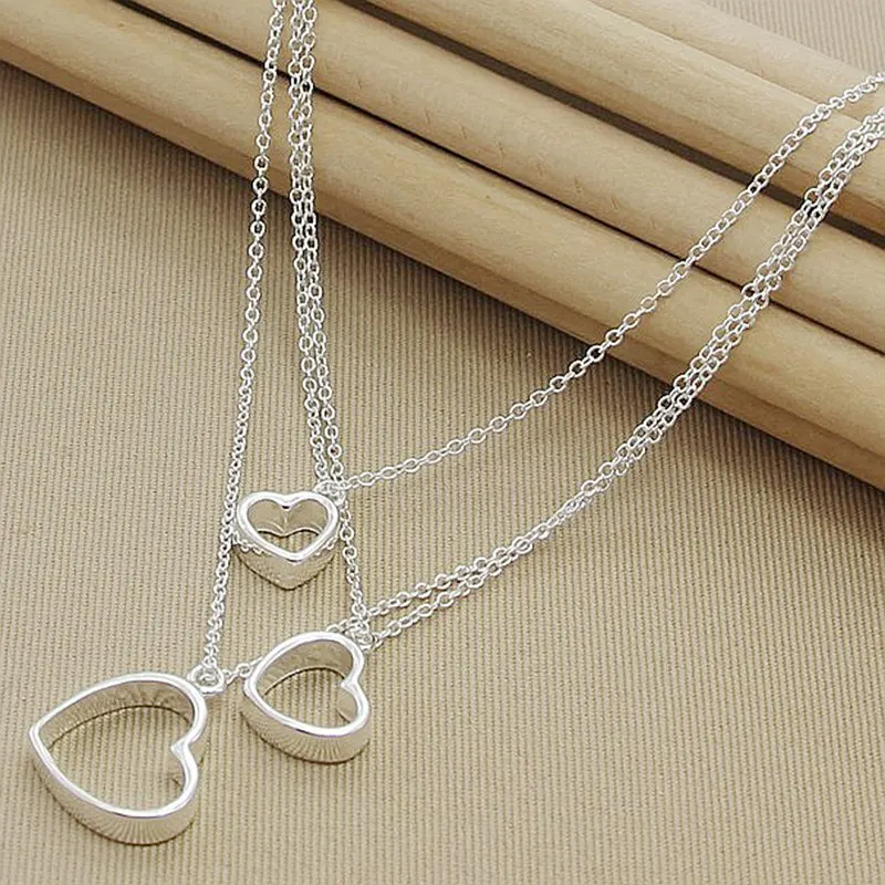 

925 Sterling Silver Three Hearts Pendant Necklace For Women Wedding Engagement Party Jewelry Gifts