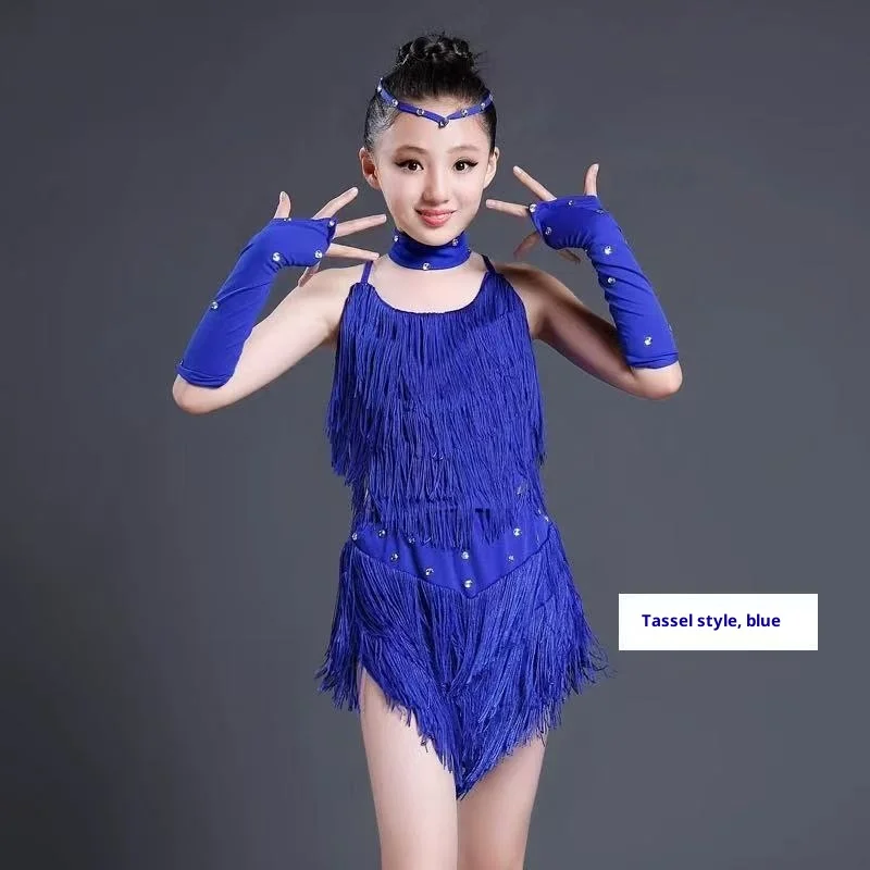 girls latin dancing dresses kid sequin tassel latin dress child kid children professional latin dance dress