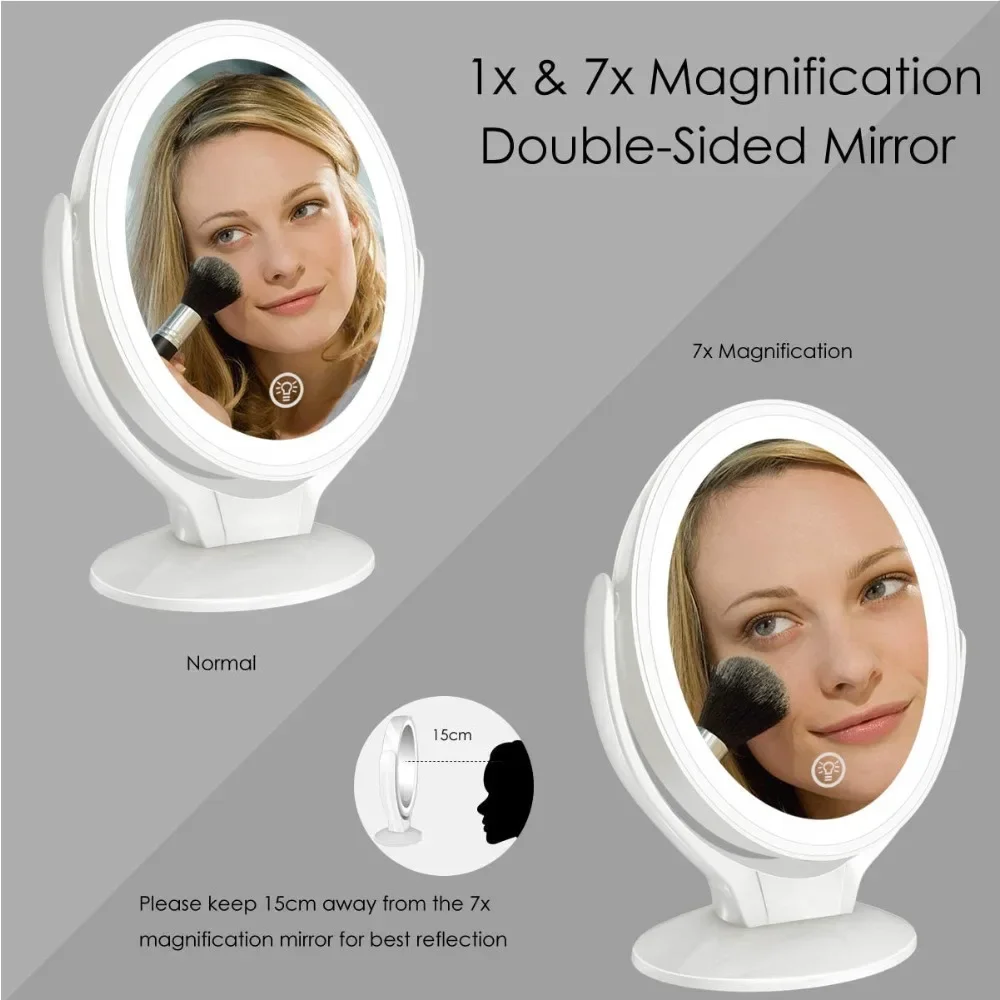 Desktop LED Makeup Mirror with Light Multi-functional Rotating Portable Dressing Mirror Desktop Touch Supplementary Light Mirror
