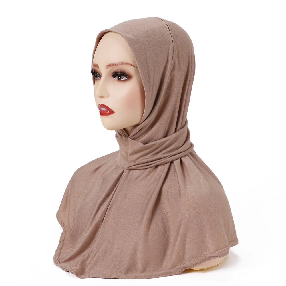 Newest Solid Color Strecthy Cotton Jersey Hijabs Scarf For Women Muslim Plain Headscarf Fashion Headband With Snaps Bandana