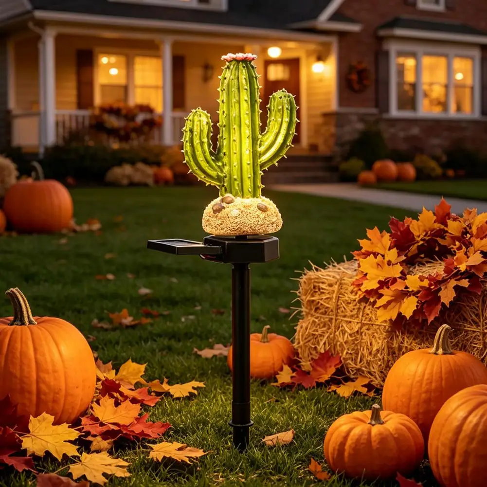 Solar Powered Garden Lights Solar Cactus Garden Light with Resin Design Waterproof Solar Led Pathway Light Stake Outdoor Yard
