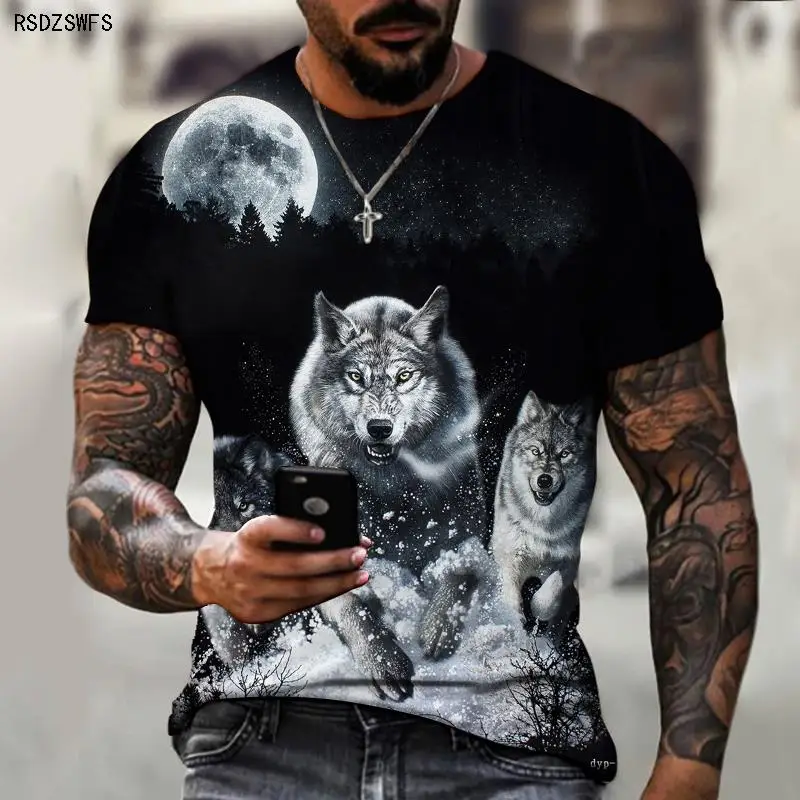 Brand Men\'s T-shirt 3D Printing Ice And Fire Wolf Horror Series Fierce Werewolf Street Cool And Handsome New