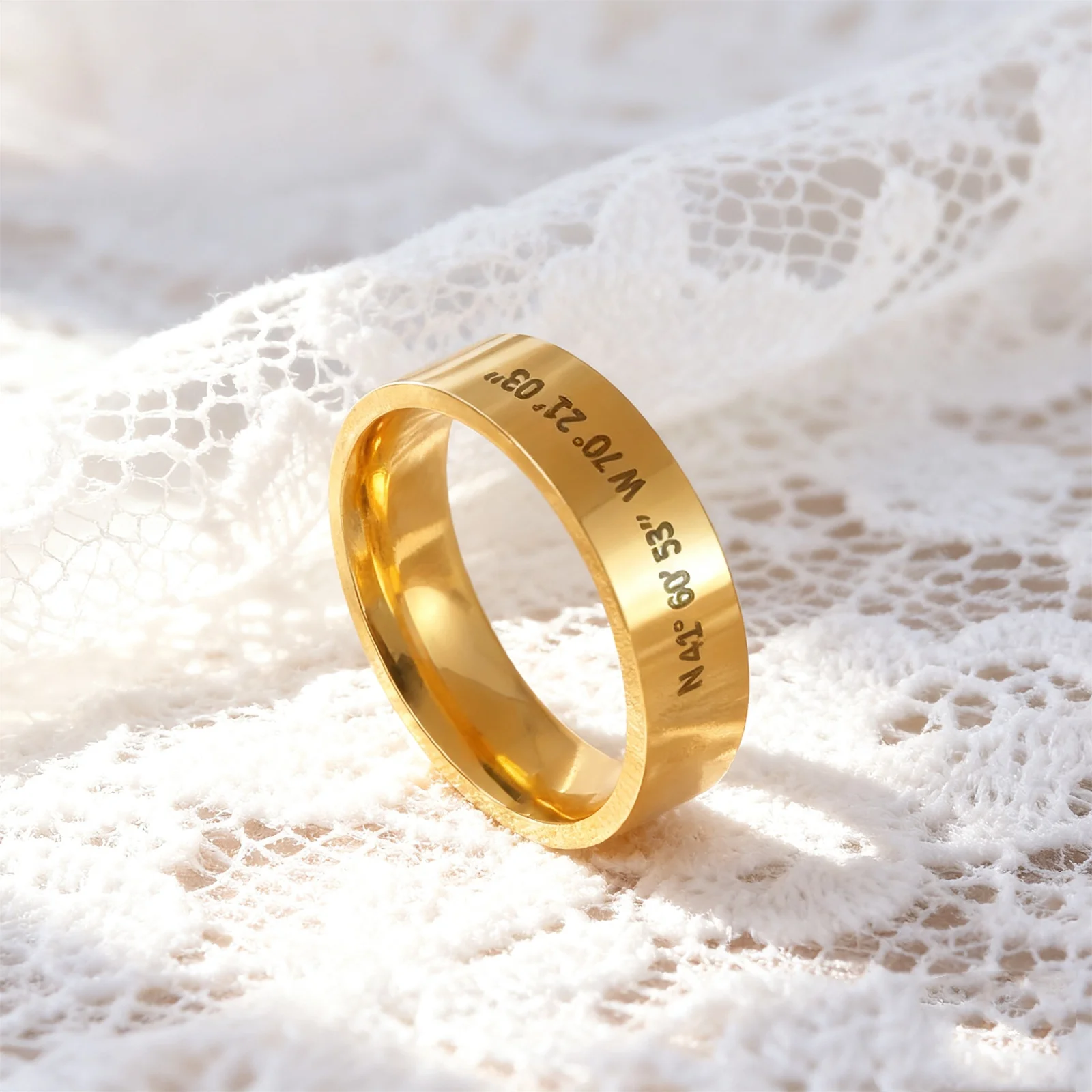 Customized Couple Ring Personalized Name Date Text Stainless Steel Fashion Simple 6/8mm Wide Ring Anniversary Jewelry Gift