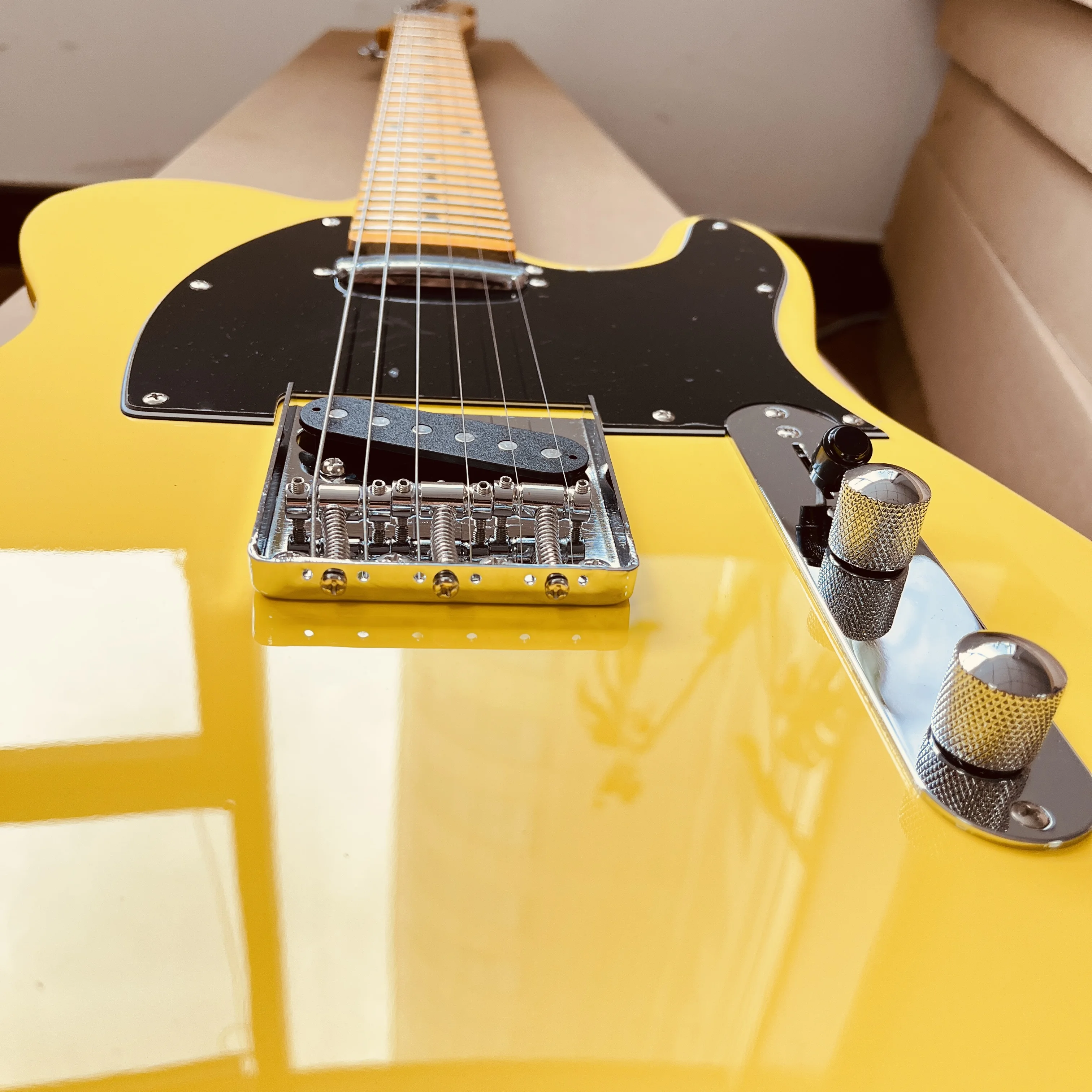 جيتار كهربائي TL جسم أصفر كروم جزء لوحة فريتس من خشب القيقب أسود Pickguard 2S يتم شحنه من الولايات المتحدة شحن مجاني #6