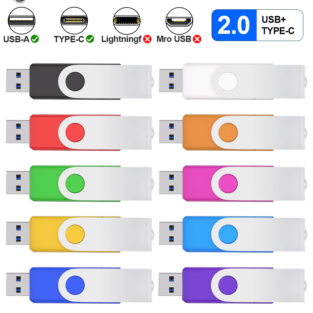 

Rotatable TYPE-C 2 IN 1 USB Flash Drive 8GB 16GB 32GB Metal Pen Drive Real Capacity High Speed Memory Stick for Phone ＆ PC