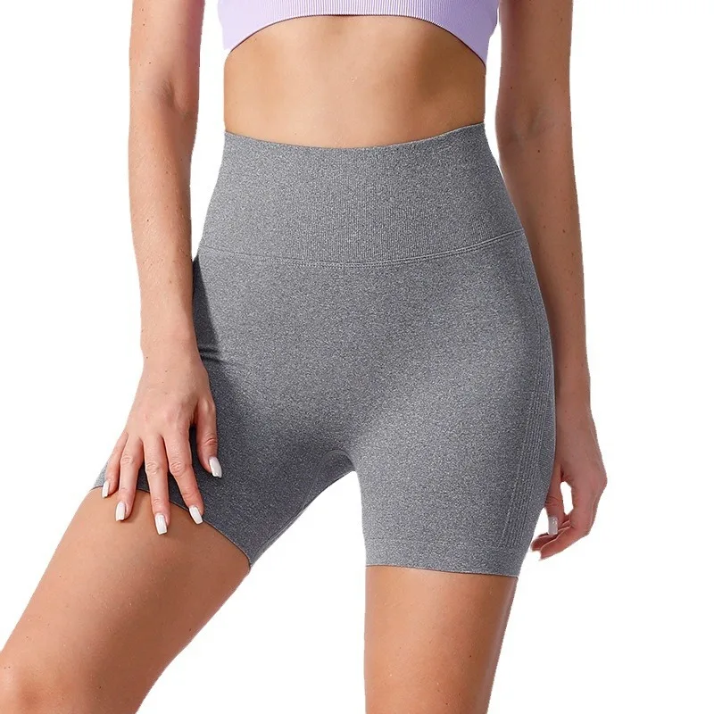 Women'S Seamless Knitted Solid Color Buttocks Shorts Breathable High Elastic Sports Running Yoga Pants Sexy Legging Shorts Cheap