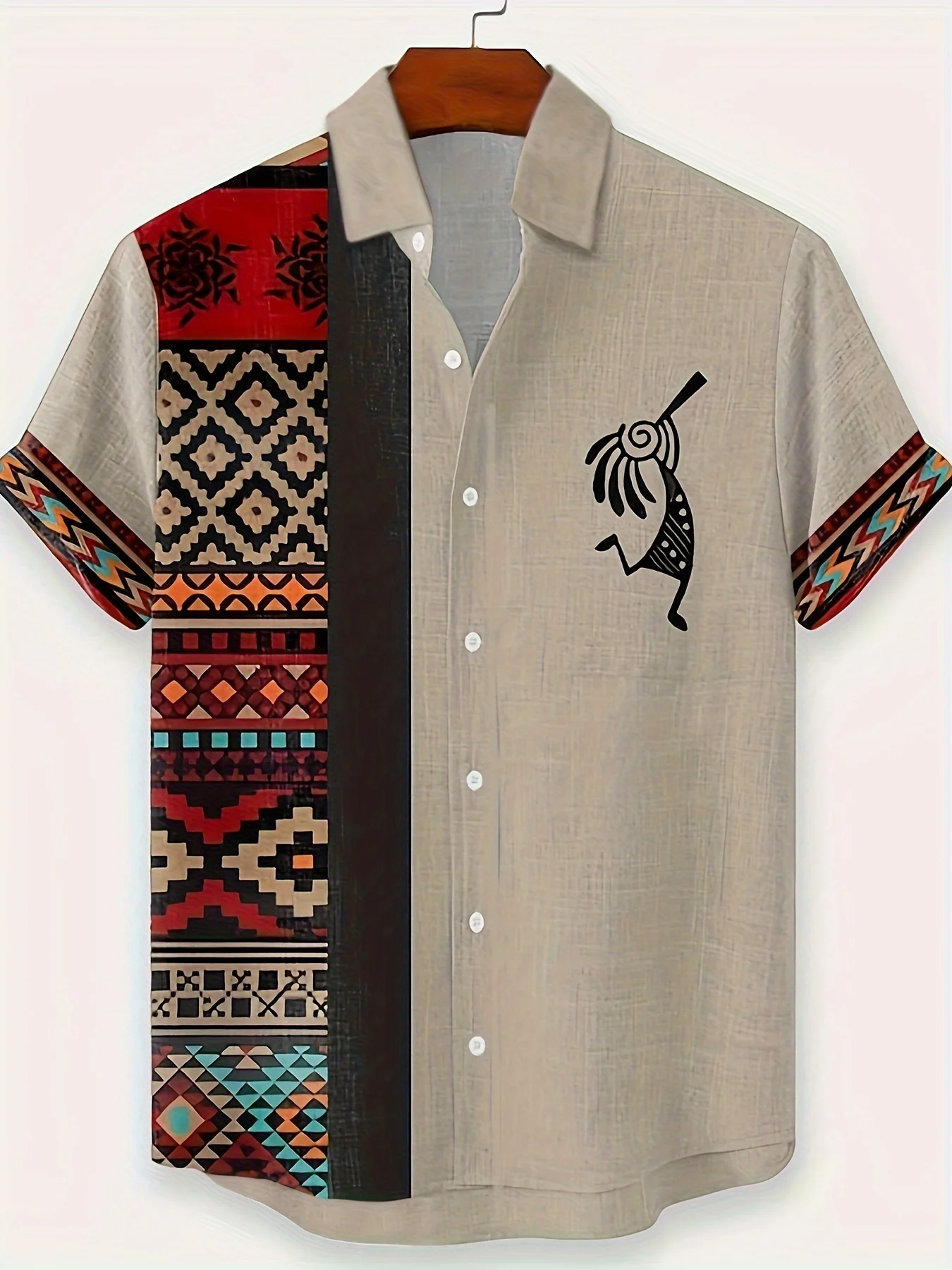 Men's Ethnic-Style 3D Printed Summer Quick-Drying, Breathable Loose-Fitting Short-Sleeved Shirt. Suitable for Casual Street Wear