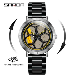 SANDA P1022 Luxury Car Men Watch Waterproof Quartz Man Wristwatch Wheel Rotating Reloj Creative Men's Watches Relogio Masculino