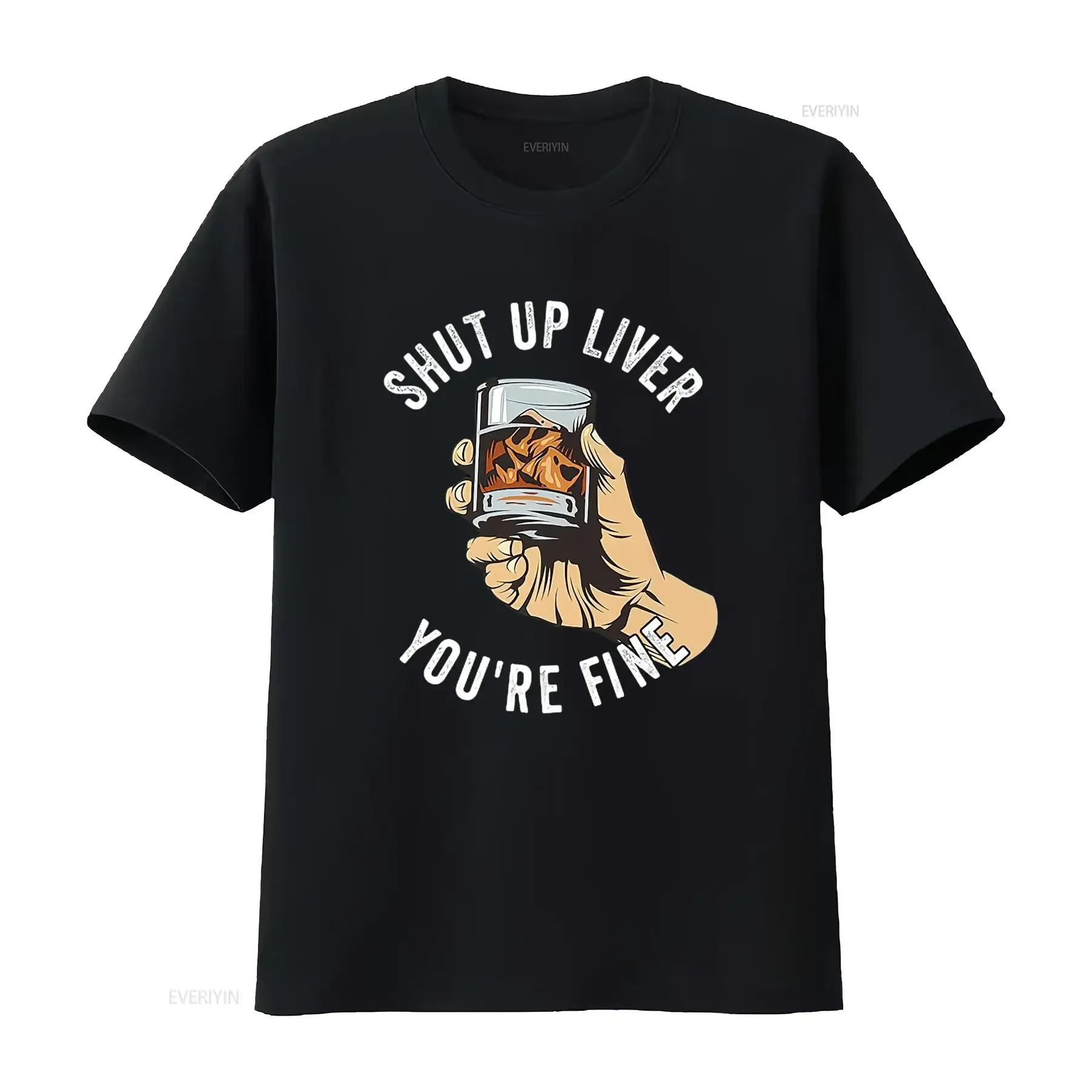 Mens Funny Shut Up Liver You re Fine Slogan Design T Shirt Black vintage Washed streetwear Stretched designer clothes