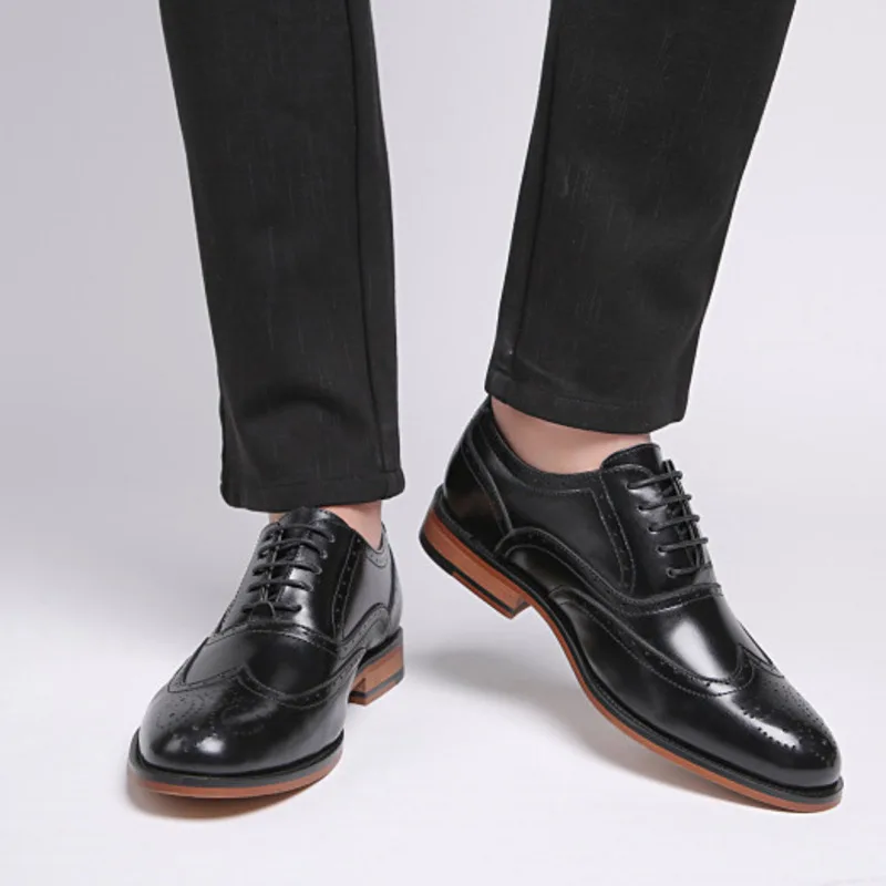 New 2024 British Business Round Head Leather Men's Carved Block Formal Derby Office Wedding Single Men Casual Shoes мужская обув