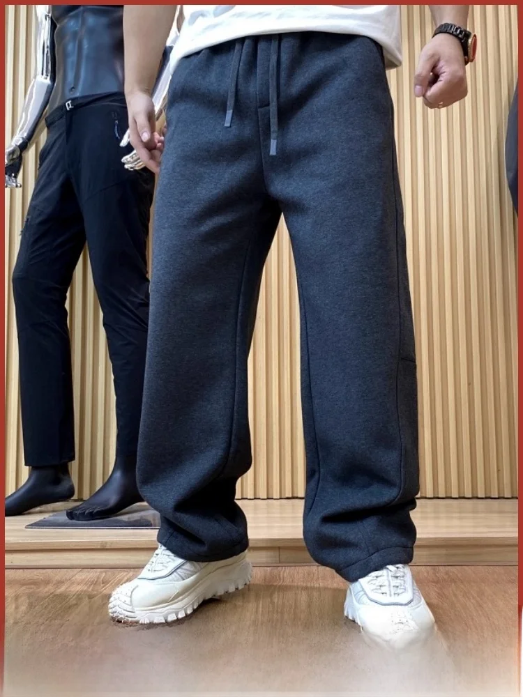 

Thiened Inner Fce зимние повседневные спортивные штаны мужские прямые ножи Bend Thi теплый не объемный полиэстер смесь хлопка