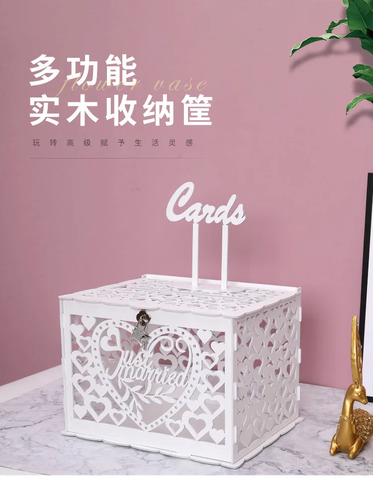 Lwuey Caja Tarjeta Regalo Boda: Madera Blanca Con Cerradura Vintage (25x20x18cm) Para Sobres Y Dinero