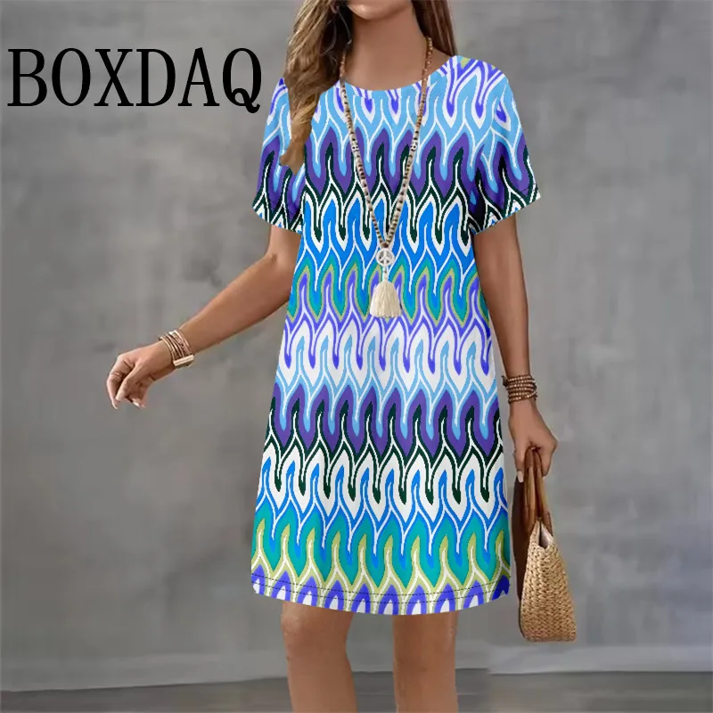 2025 ใหม่แฟชั่นรูปแบบฤดูร้อนชุดผู้หญิงสบายๆเสื้อยืดแขนสั้นหลวมสีสันลาย 3D พิมพ์