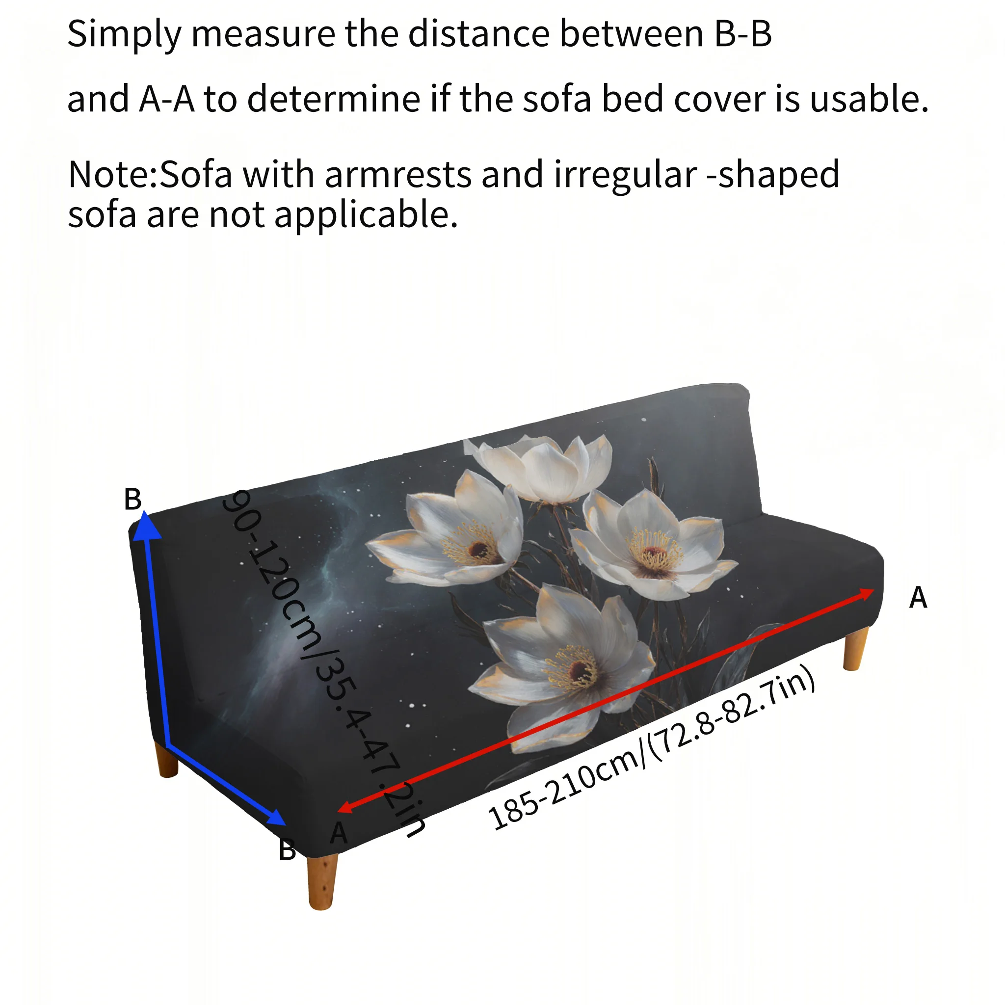Dark Night White Lotus Stretch Sofa Bed Cover, Living Room Sofa Bed Cover, Dustproof Machine Washable Sofa Bed Cover
