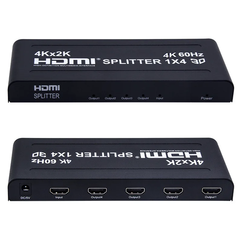 4K 60Hz HDMI Splitter 1x4 Video Splitter HDMI2.0 3D 1 in 4 Out Same Display Video Converter for PS4 Camera PC To TV Projector