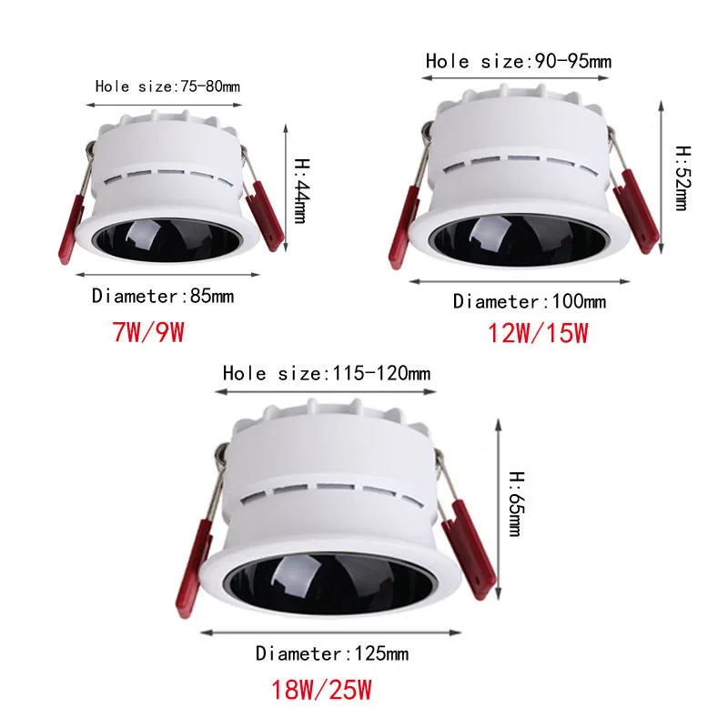 Możliwość przyciemniania Anti Glare wpuszczane Led sufitowy COB Downlight lampa 7W 9W 12W 15W 18W 25W światło punktowe oprawy oświetlenie wewnętrzne