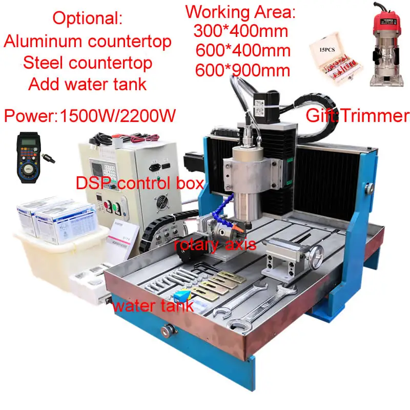 2.2KW CNC Engraver Machine 6090 DSP Control Box CNC 6040 Hobby Desktop Engraving Drilling Milling Aluminum Machine with Trimmer