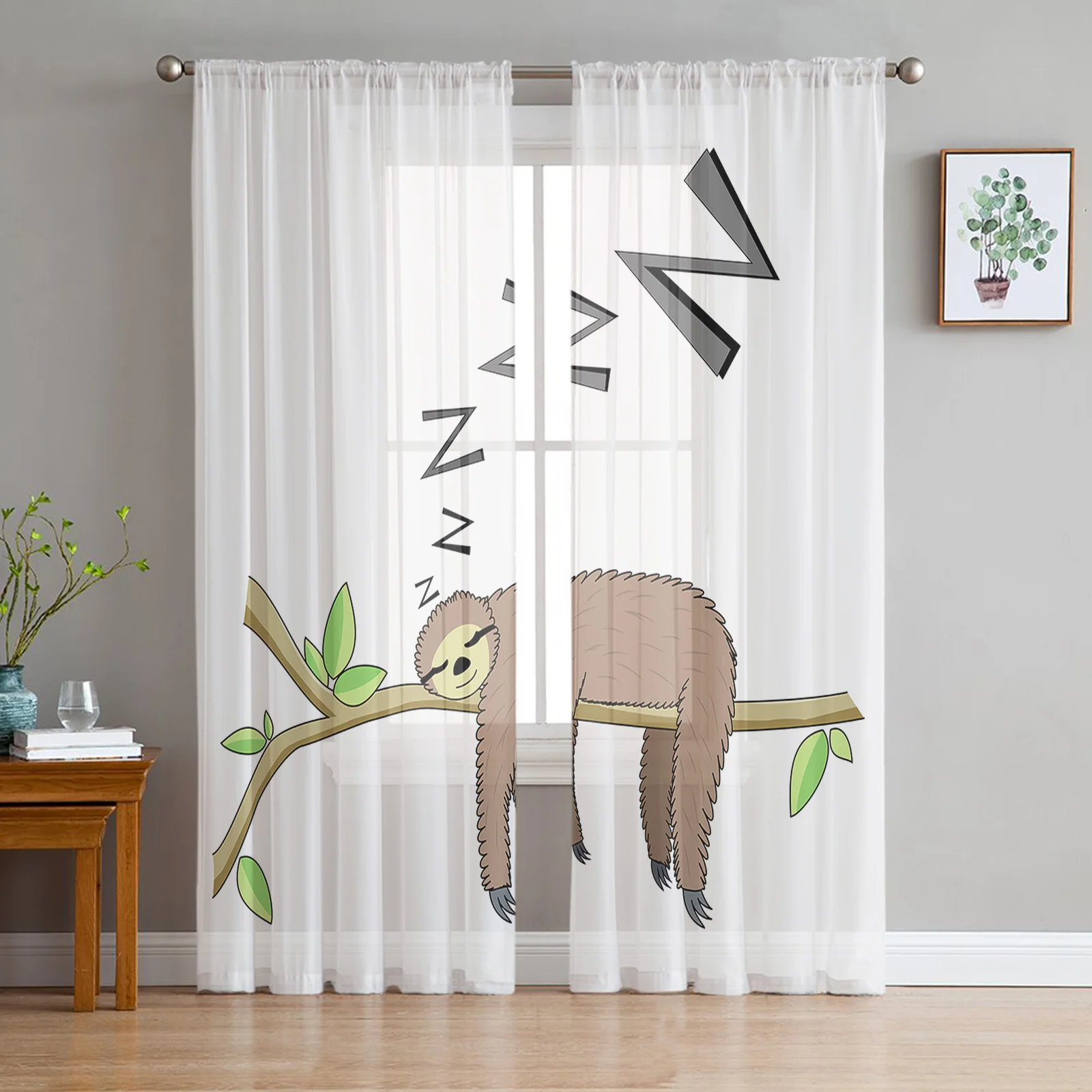 Jungle Cartoon Animal Lion Zebra Sheer Curtains for Living Room Child Bedroom Tulle Curtains Kitchen Window Treatments 2Panels