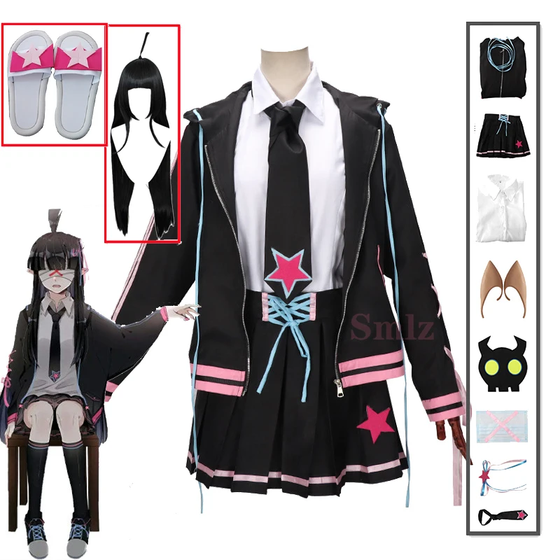 

Anime Aotu World Cosplay smog Kalie cosplay Costume Japanese woman black coat dress shirt skirt Elf Ears party props wig suit