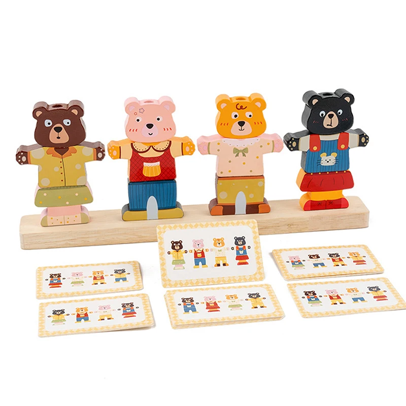 Montessori Holztier Stapel- und Anziehblöcke Lernspielzeug Buntes Puzzle Fantasiertes Spiel für Kinder