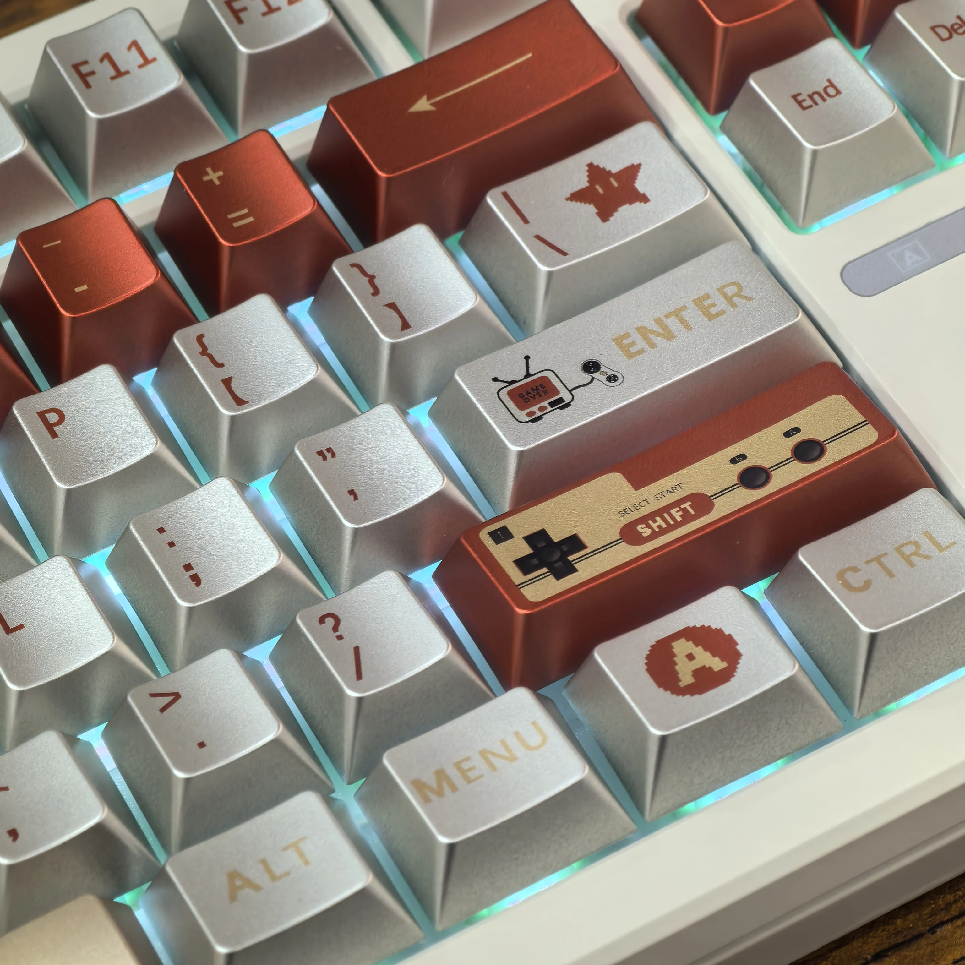 Imitation Metal Texture Keycap Retro Red White Machine Metal Silver Pearl Game Console Keycap Cherry PBT 115 Keys For Aula F75