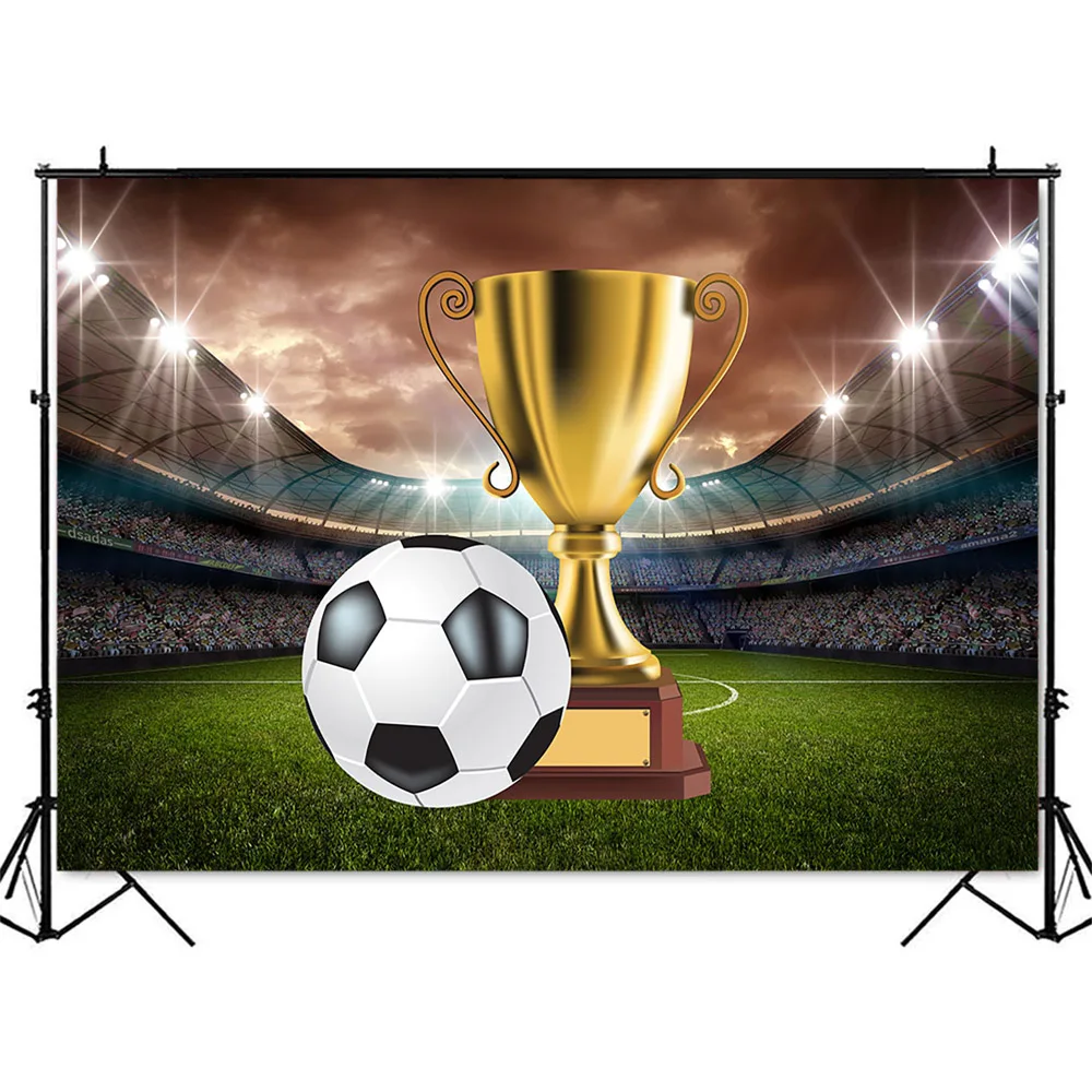 Football Trophy Background for Photography Soccer Field Stadium Auditorium Background Boy Birthday Theme Party Decoration Banner