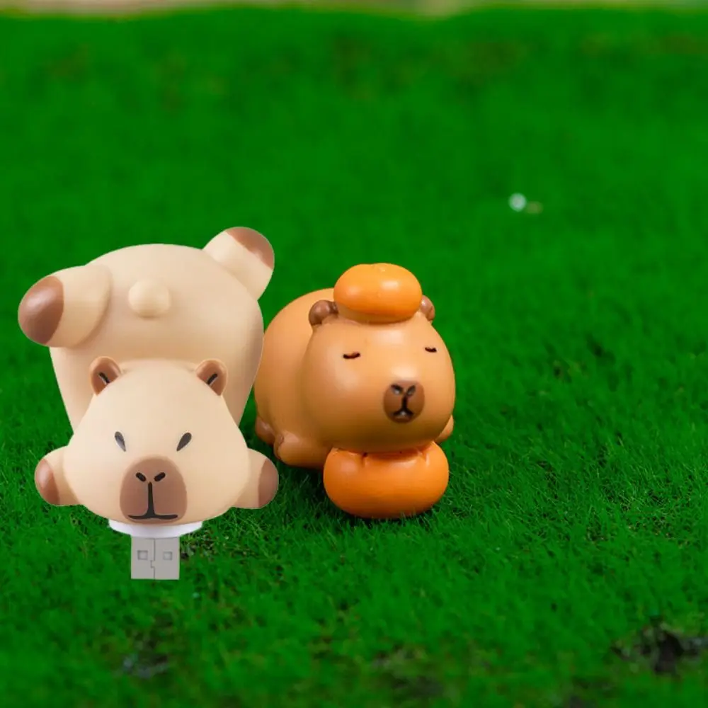 Lámpara de protección ocular Linda Capybara USB Luz nocturna de dibujos animados conveniente voz inteligente luz nocturna plástico marrón enchufe