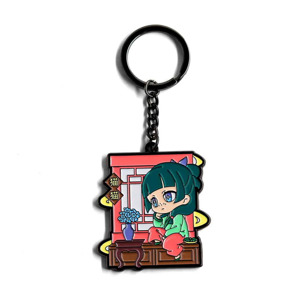 Chibi Maomao sentado en el alféizar de la ventana llavero esmaltado de doble cara los diarios de boticario llavero colgante de regalo de seguidor de Anime