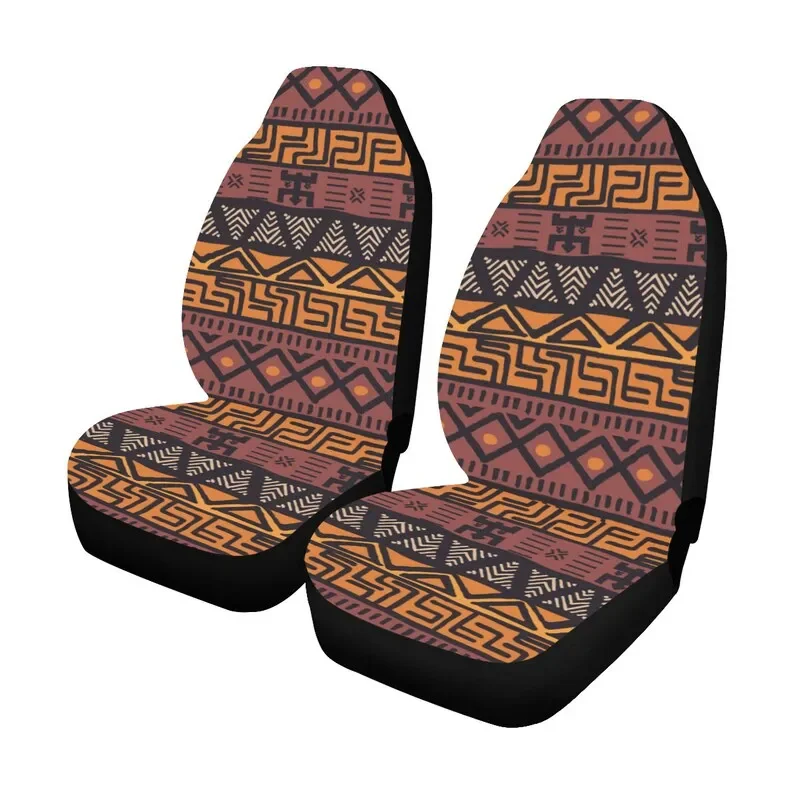 Brown Boho Chic Car Seat Covers Pair (2), Bohemian Aztec Front Seat Cover Protector Accessory Pattern Ethnic Tribal Mexican Art