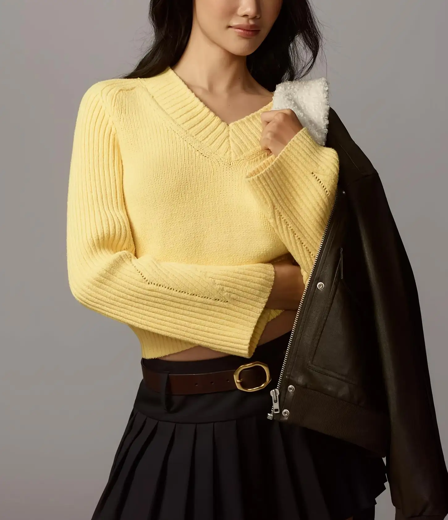 

New Autumn and Winter Women's Solid Color Gentle Style Casual Elegant Design Niche V-Neck Knit Pullover Sweater