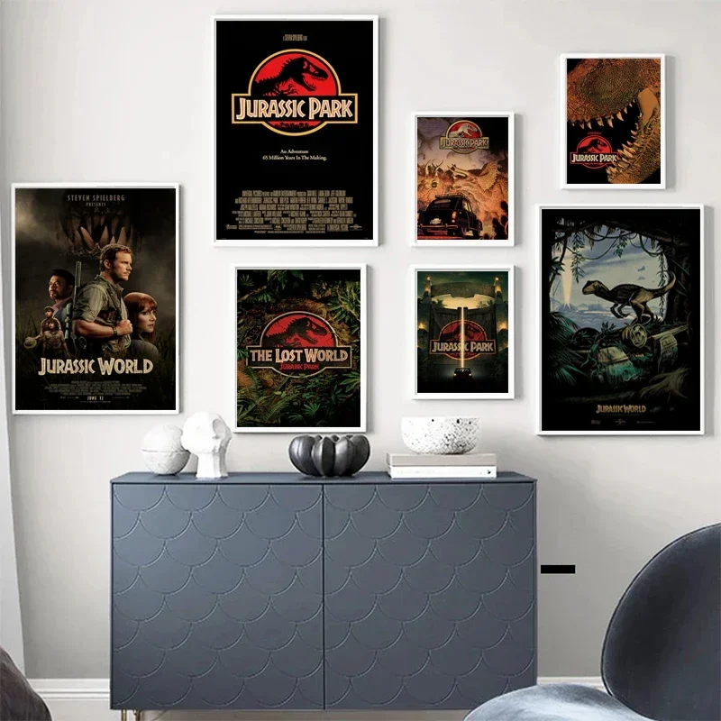 Pósteres de películas, carteles vintage e impresiones, imágenes artísticas de pared para sala de estar, decoración del hogar, pintura en lienzo de dinosaurios, Parque Jurásico