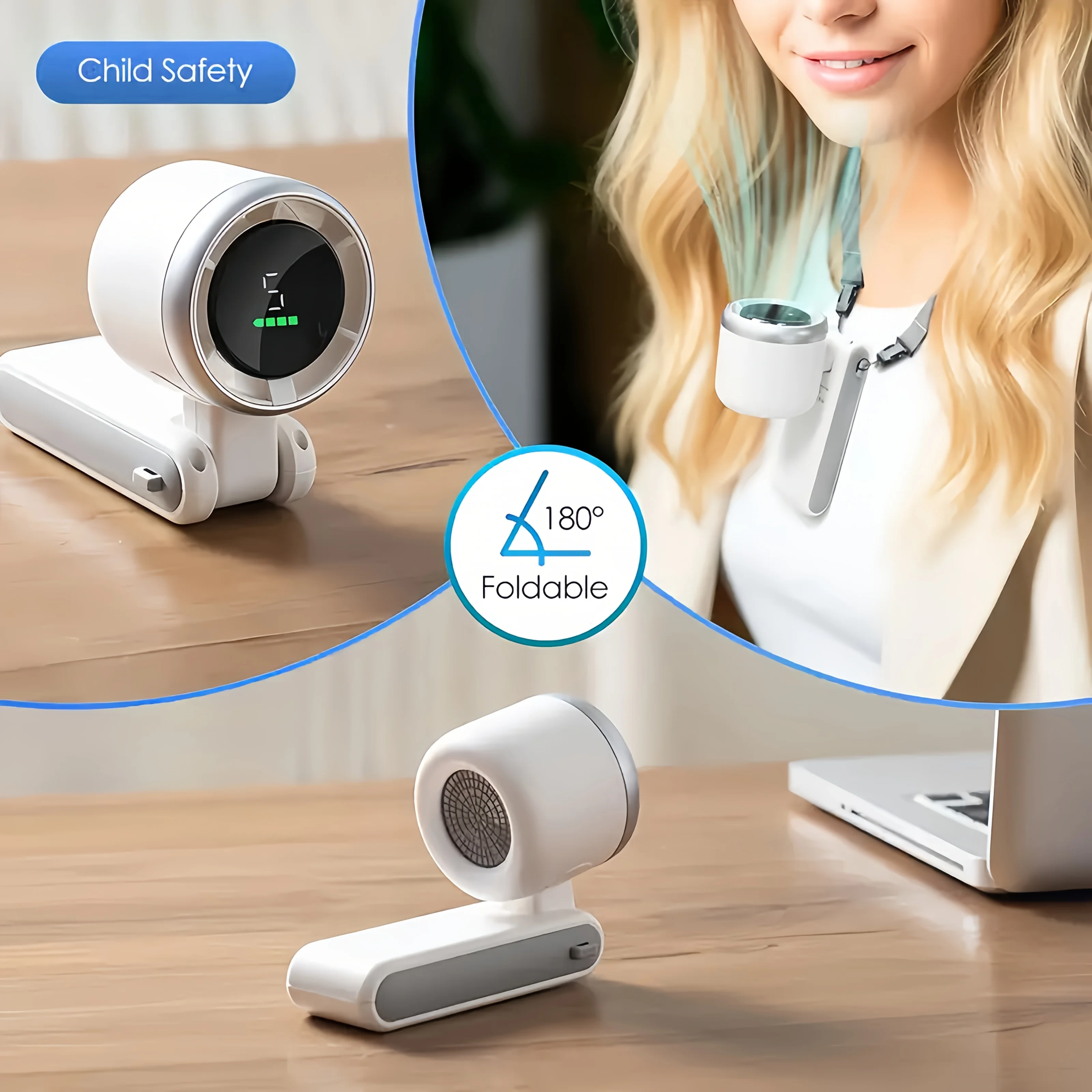 

Портативный складной ручной вентилятор — зарядка через USB, аккумулятор 3600 мАч, подходит для офисного стола, спальни, общежития, кемпинга, улицы T