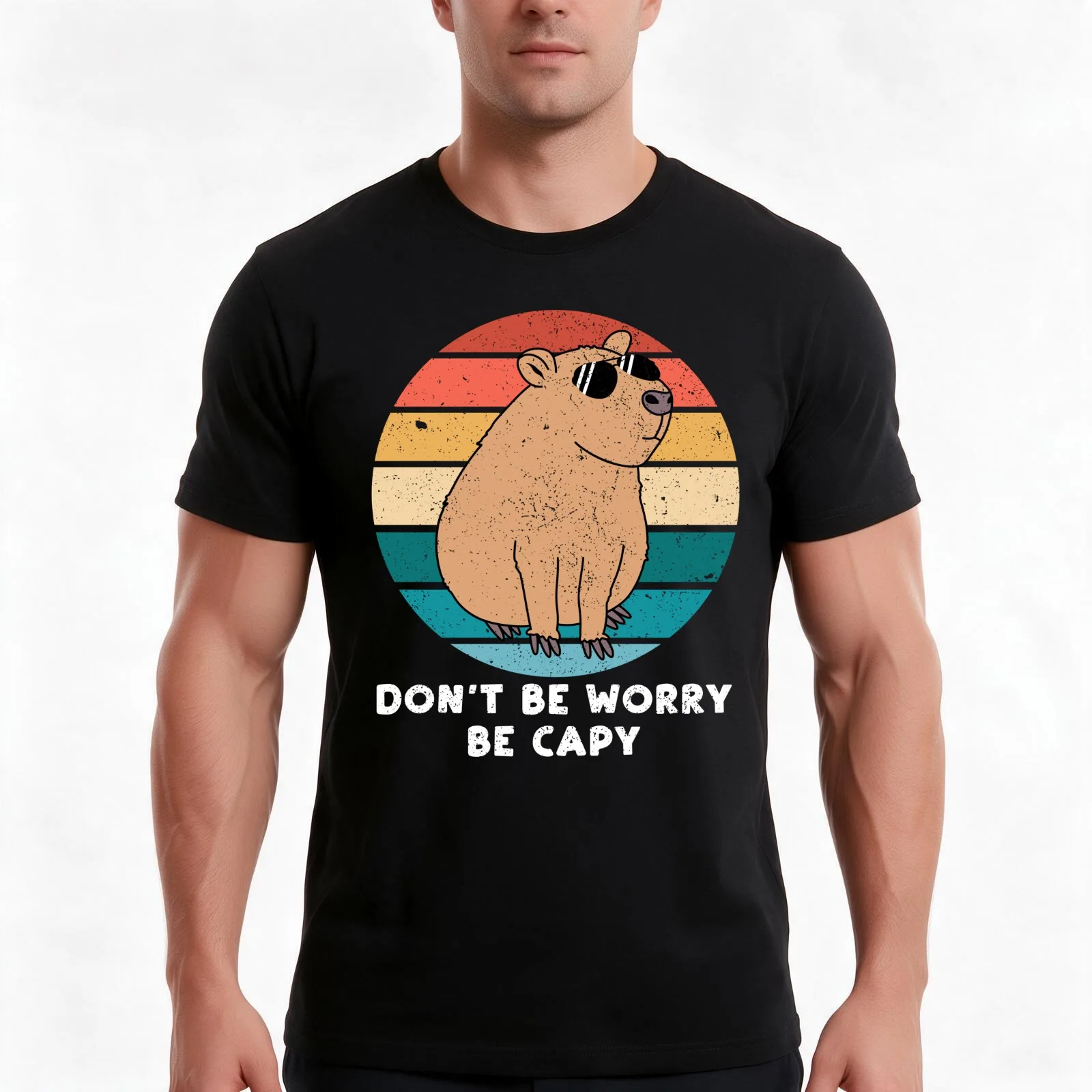 Capybara Don't Be Worry Be Capy T-Shirt, Summer Casual Cotton Tee, Oversized Streetwear Tops, Vintage Graphic Print, 100% Cotton