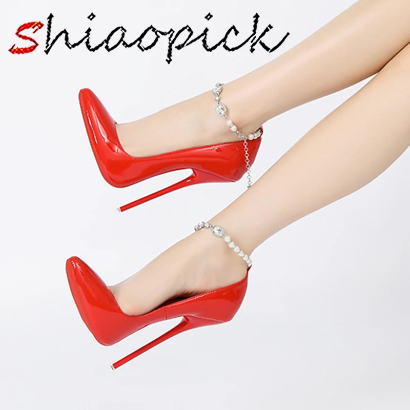 

Factory Customize 16cm Extreme High Heels Fashion Design Wine red Stilettos Fetish Real Leather Ankle Strap Pumps Man Shoes