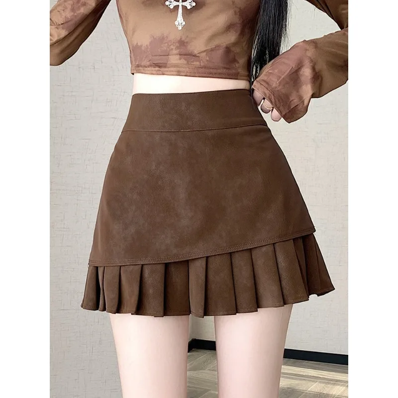 

2026 Design Sense Suede Velvet Pleated Short Skirt Slightly Fat Mm Spring and Autumn Skirt Thin Deerskin Skirt Women