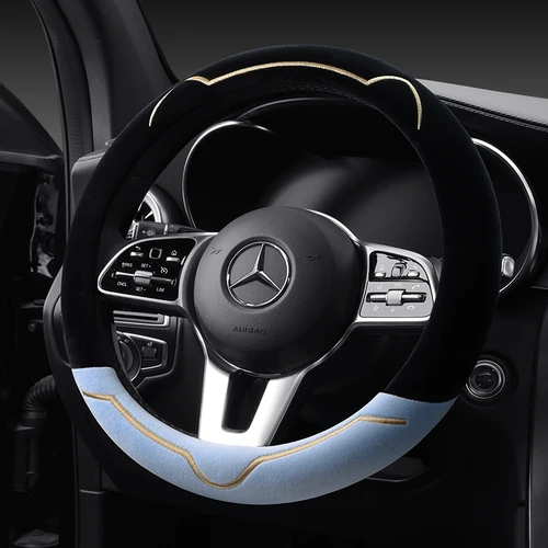 Imagen 2 del producto 2023 nueva serie simple de orejas de gato protector de volante de coche de invierno de felpa cubierta de mango de coche resistente al desgaste cálido