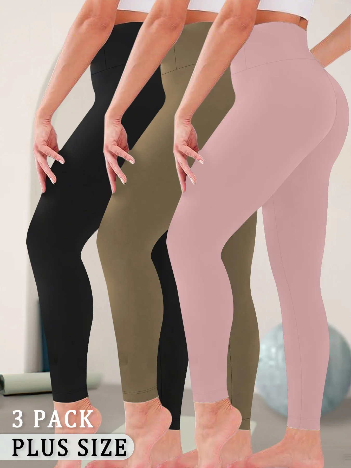 

3 pack Plus Size Women's High Waisted Leggings - Super Soft Fabric Ideal for Yoga Running Workout and Relaxing at Home