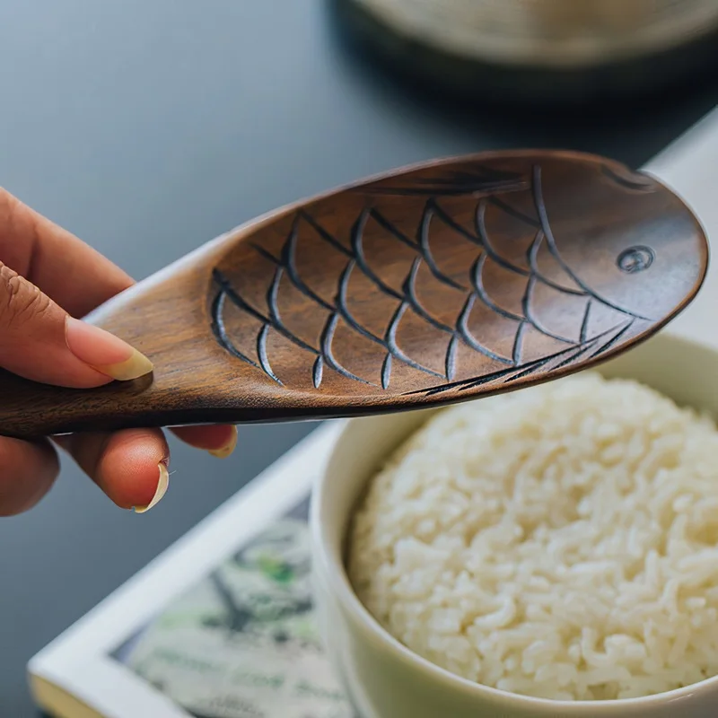 20*7CM Solid Wood Cooking Tool Brown Eco-friendly Teak Rice Scoop Environmental Protection Tableware Household Kitchen Supplies