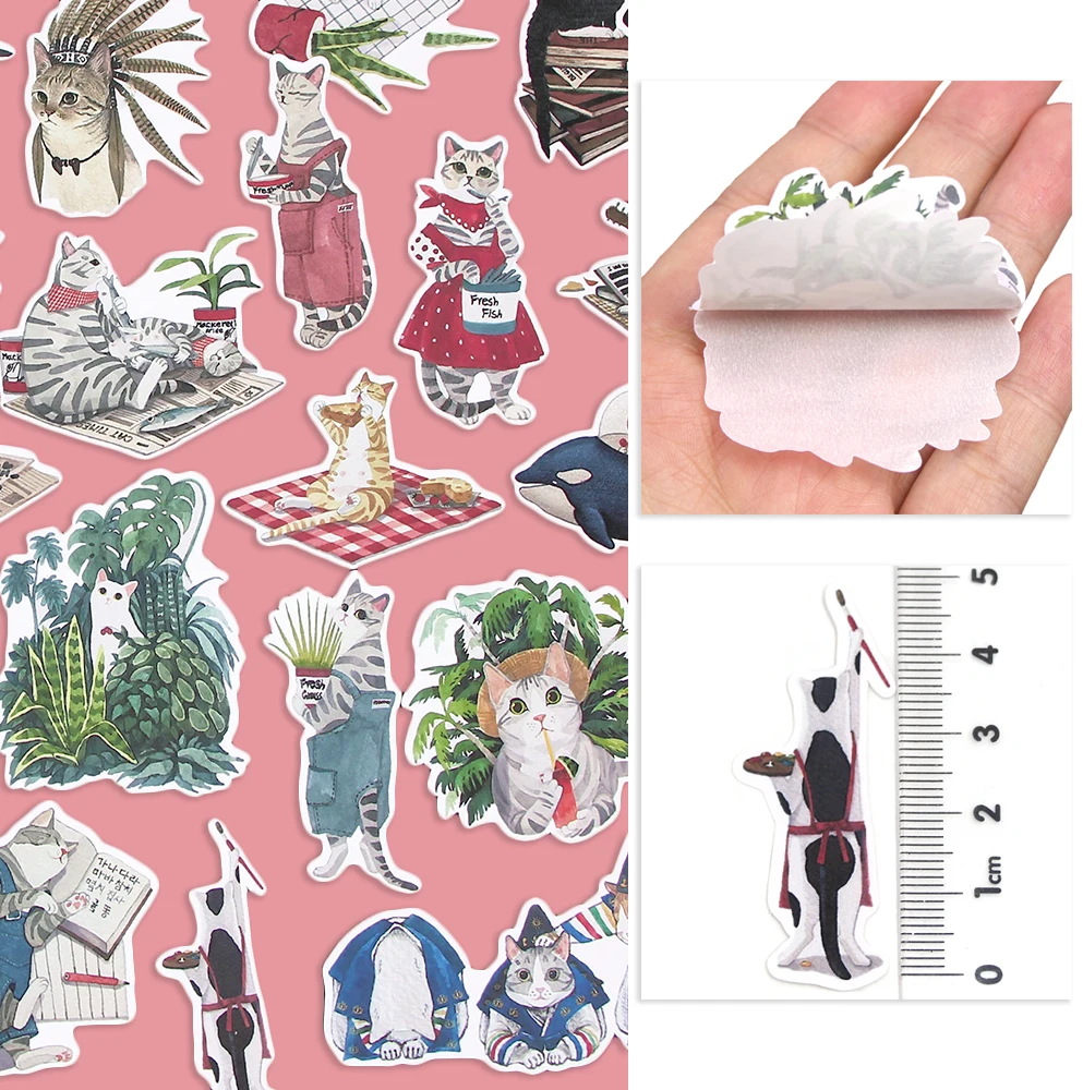 26Pcs Cat Stickers Hand Drawing Watercolor Decorative Stickers Cartoon Animal Scrapbooking Journal Stationery Supplies