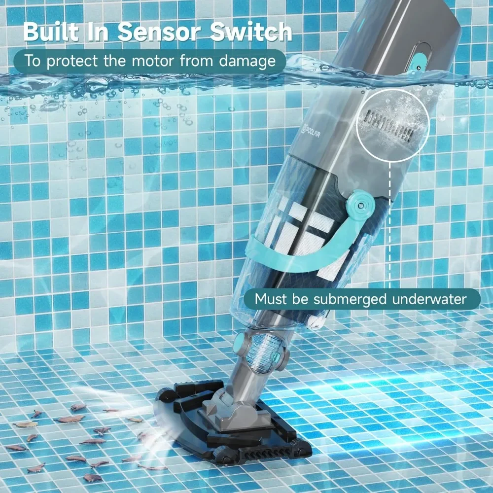 Cordless Handheld Pool Vacuum, Rechargeable Pool Cleaner with 16 Gal/Min Suction, 60 Min Runtime, Dual-Phase Cleaning System, Id