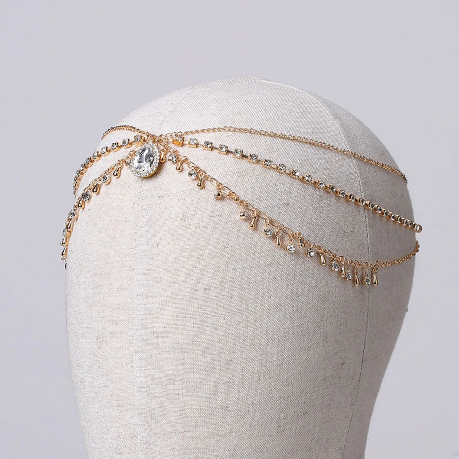 1 Stück Bohemian-Stirndekoration mit Strass, goldene Quasten-Haarkette, Braut-Stirnband, Hochzeits-Haaraccessoires für Frauen – Detail 3