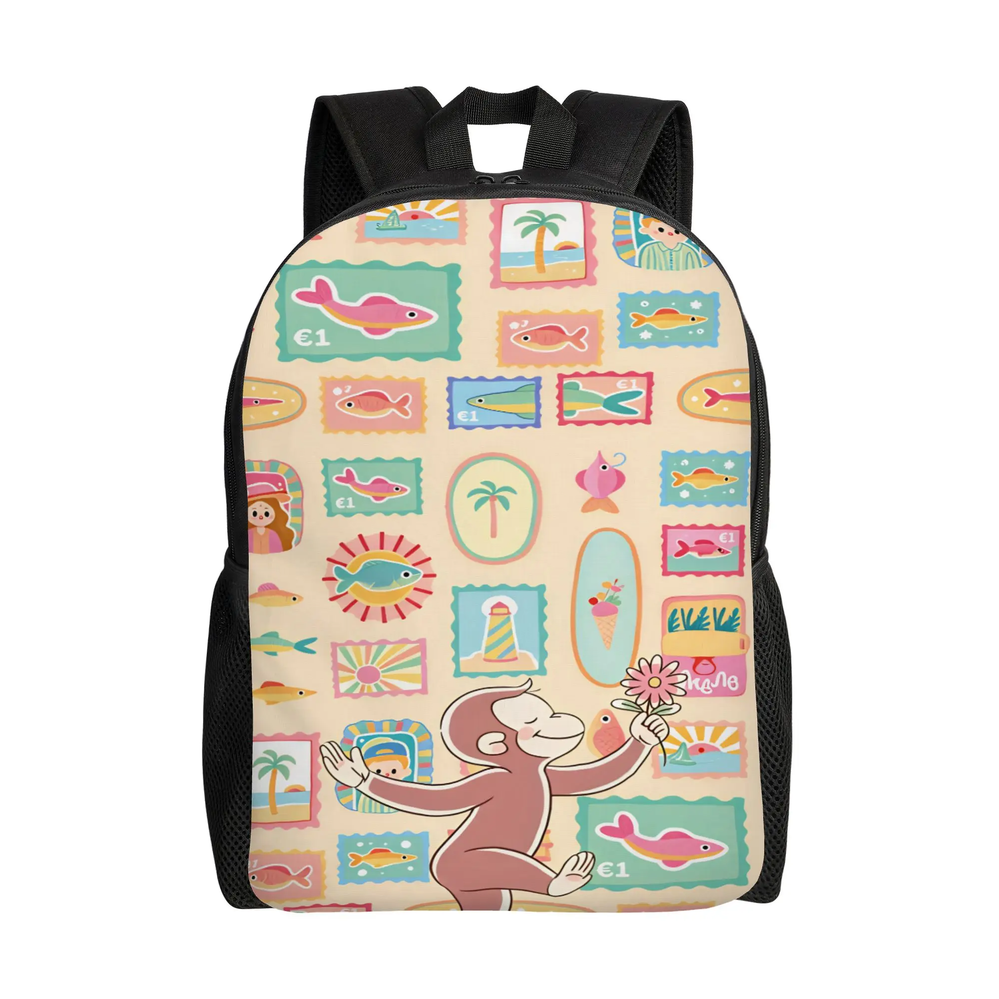 Curious George Monkey Backpack Teen  Lightweight Backpacks Polyester Modern High School Bags Travel Custom Rucksack