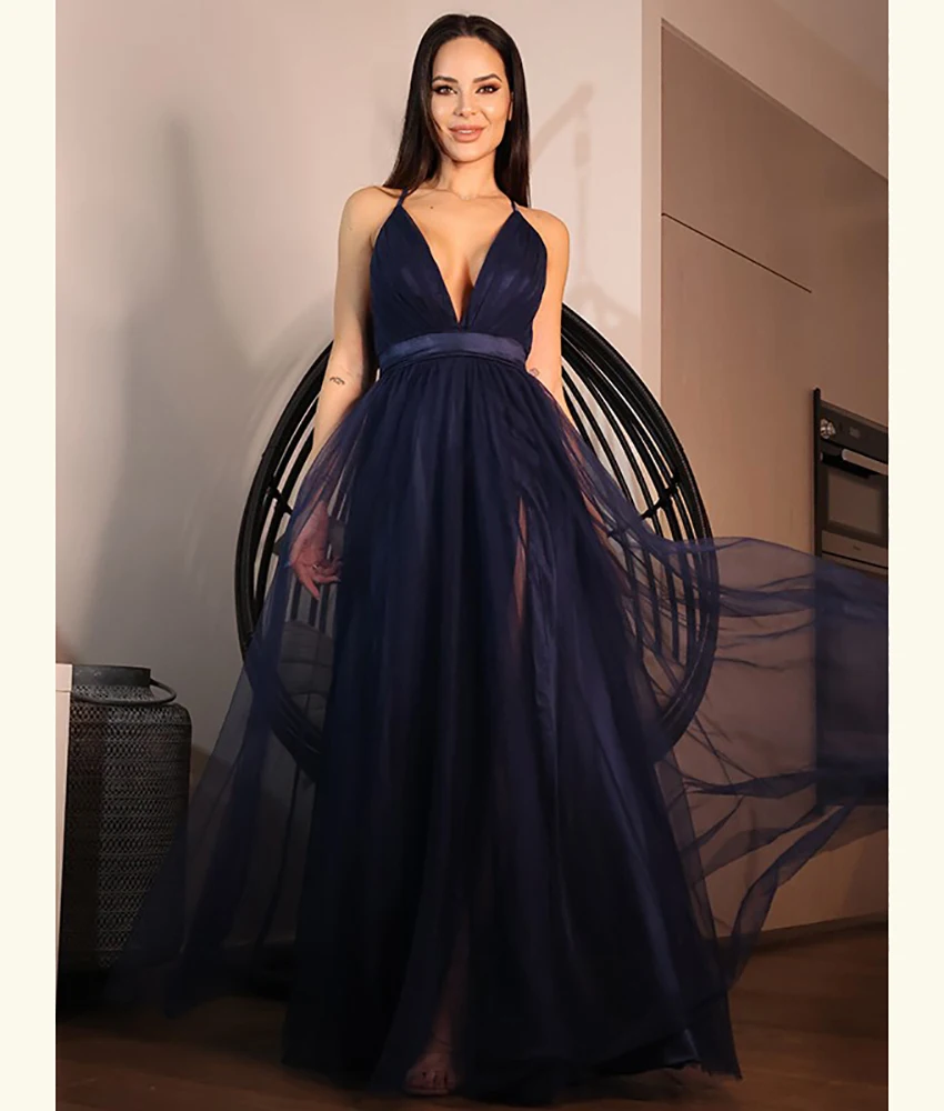 

Customized Fashion Organza A-Line Spaghetti Straps Evening Dress Sexy V-Neck Sleeveless Floor Length Special Occasion Gowns