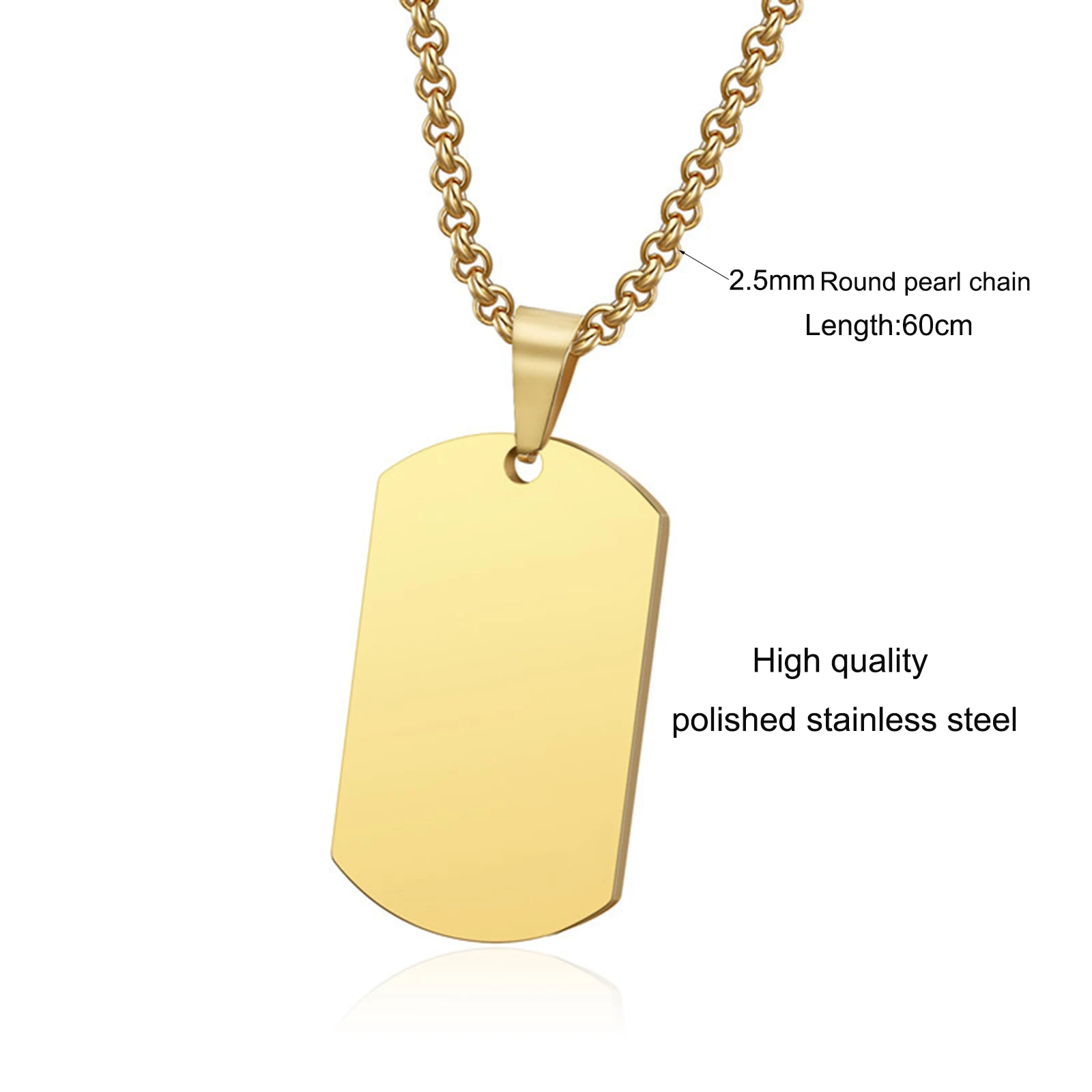 1 STÜCK 316L Edelstahl Anhänger Halskette Silber Gold Schwarz Farbe Blanko Erkennungsmarke Platte Armee Biker Kette Halskette Mann Frau 3 Größe – Detail 4