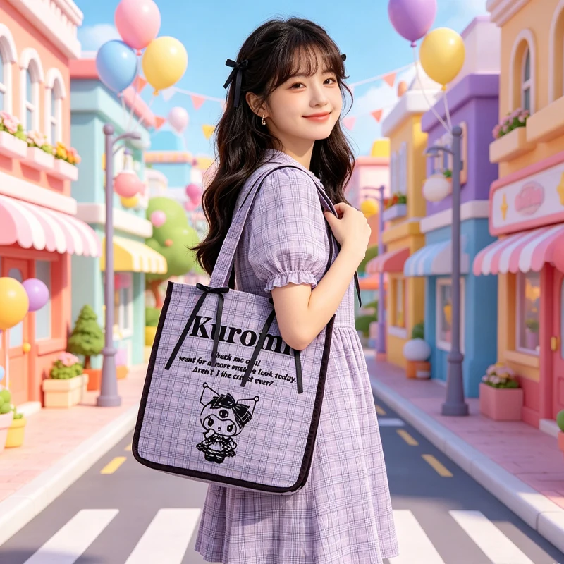 

Kuromi Crossbody Bag New My Melody Shoulder Bag Bow Oxford Cloth Bags for Woman Travel Anime Figure Bags for Woman